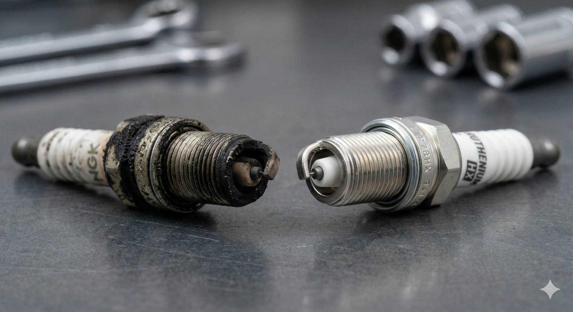 Ruthenium resists fouling in direct-injection engines Visual difference between a carbon-fouled spark plug and a clean Ruthenium HX plug.