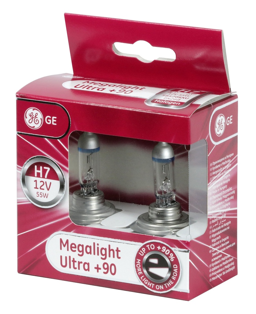 Lamp Halogen Kit Megalight Ultra H7 12V 55W + 90% GE Polyester Packing ( Made in Hungary )(58520SXU)
