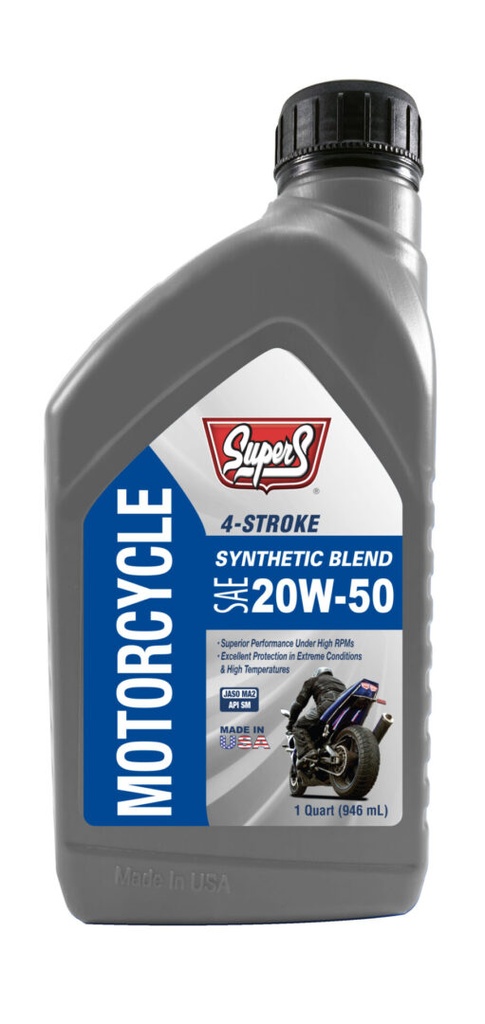 Super S MotorCycle Motor Oil Semi Syn. 20W-50 1Quart (946 ml)