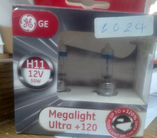 [L024] Lamp Halogen Kit Megalight Ultra H11 12V 55W + 120% [GE] ( Made in Hungary )(53110SNU)